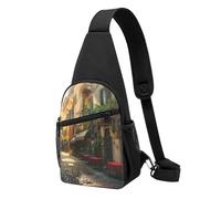 Italian Old Street Printed Chest Bag Sling Bag for Men Women, Outdoor Crossbody Fanny Packs Hiking Chest Packs Sport Daypacks