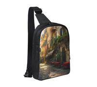 Italian Old Street Printed Chest Bag Sling Bag for Men Women, Waterproof Crossbody Backpack Men Bag for Runner Workout Hiking Cycling Travel