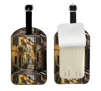 Italian Old Street Printed Leather Luggage Tag, Durable Baggage Identifier, Soft PU ID Label, for Business Travel