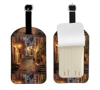 Italian Old Street Printed Leather Luggage Tag, Durable Baggage Identifier, Soft PU ID Label, for Business Travel