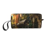 Italian Old Street Printed Makeup Bag Simple Travel Cosmetic Bags Waterproof Cosmetic Case Toiletry Bag Organizer for Women Mom Girls