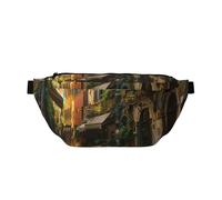 Italian Old Street Printed Waist Bag Adjustable Bum Bag Lightweight Travel Waist Fanny Pack Belt for Walking Cycling Hiking Travel