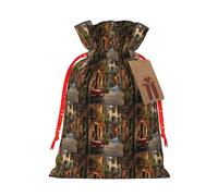 Italian Old Street Printing 1 Pc Christmas Bag With Drawstring For All Adults To Give Presents Halloween