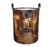 Italian Old Street Printing Hamper Circular Style Handles For Easy Move Personalized Dirty Clothes Hamper Simple Storage