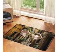 Italian Old Street Printing Pet Absorbent Leather Tablecloth For Dogs Cats Food Mat 23.62in*15.75in 4mm Thick
