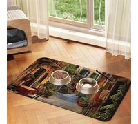 Italian Old Street Printing Pet Absorbent Leather Tablecloth For Dogs Cats Food Mat 23.62in*15.75in 4mm Thick