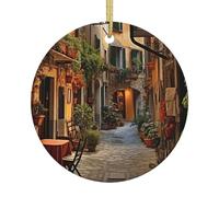 Italian Old Street Printing Winter Christmas Decorative Ceramic Hanging Ornaments For Xmas Tree Holiday Party Decoration
