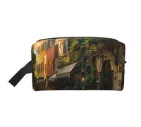 Italian Old Street Prints Makeup Bags for Women Girls Large Capacity Zipper Cosmetic Bag Travel Toiletry Bag Organizer with Handle