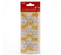Italian Options 2cm Self Adhesive Small Mini Glitter Sparkle Christmas Bows Gold and Silver (20 pcs)