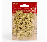 Italian Options 3.5cm Small Metallic Gold Poinsettia Christmas Flower Card Making Craft Decorations (Pack of 10)