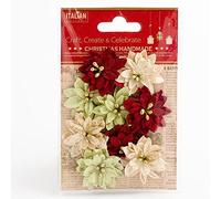 Italian Options 3.5cm Small Mixed Colour Poinsettia Christmas Flower Card Making Craft Decorations (Pack of 9)