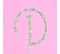 4.5cm Clear Crystal Diamante Rhinestone Cake Topper Alphabet Letters - Silver Letter D