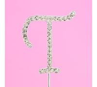 4.5cm Clear Crystal Diamante Rhinestone Cake Topper Alphabet Letters - Silver Letter T
