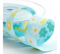 Blue Daisy Floral Grosgrain Ribbon - 25mm x 10 Metres