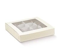 Italian Options Chocolate Boxes with Inserts, Empty Pelle White Gift Boxes for Truffles with Clear Sleeve, Food-Safe Treat Box for Wedding Favours, Gifts, 10-Pack, 145 x 145 x 35 mm, Antique White