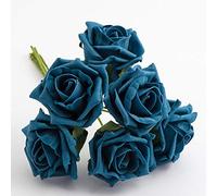 Italian Options Colourfast Artificial Foam Rose Flowers Wedding Bouquet, 5cm, Teal