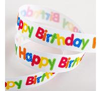 Colourful Bright Happy Birthday Ribbon 16mm Grosgrain x 5 Metres