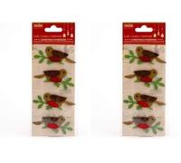 Italian Options Glitter Robins Handmade Christmas Craft Decoration Self Adhesive 6.5cm x 4.5cm (4 pcs) (Pack of 2)