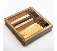 Italian Options Gold Chocolate Boxes with Inserts, Empty Gift Boxes for Truffles with Clear Sleeve, Food-Safe Treat Box for Wedding Favours, Gifts, 10-Pack, 145 x 145 x 35 mm, Fibra Gold