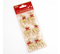 Italian Options Gold Glitter Reindeers with Red Satin Bow Christmas Craft Decorations Self Adhesive (6 pcs)