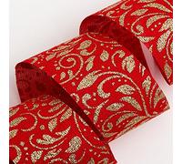 Italian Options Hessian Christmas Ribbon Red Gold Lurex Leaf Scroll 38mm x 10M