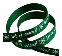 Italian Options Christmas Grosgrain Ribbon - Green - Let It Snow + Snowflakes - 9mm x 5m
