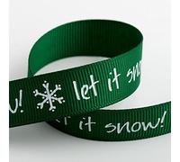 Christmas Grosgrain Ribbon - Green - Let It Snow + Snowflakes - 16mm x 5m