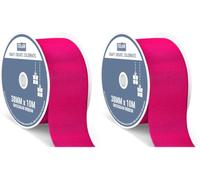 Italian Options Grosgrain Ribbon 38mm, Strong Plain Bright Pink Ribbon for Bows, Wedding, Crafting, Sewing, Hair Accessories, Gift Wrap, 38 mm x 10 Metre Roll, Cerise (Pack of 2)