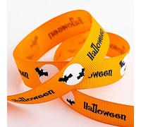 Halloween Ribbon Moonlit Bats - 16mm x 5 Metre - Orange Grosgrain
