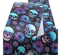 Italian Options Halloween Ribbon Skull Heads and Flowers, 38mm x 5 Metres, Black Satin
