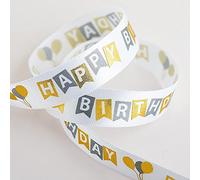 Happy Birthday Ribbon 16mm Satin x 10 Metres - White
