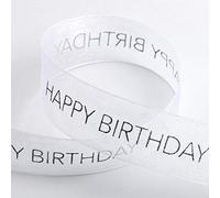 Italian Options Happy Birthday Ribbon, 25mm x 10 Metres, White