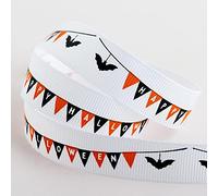 Happy Halloween Ribbon - 16mm x 5 Metre - White Grosgrain