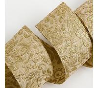 Italian Options Hessian Christmas Ribbon Natural Gold Lurex Leaf Scroll 38mm x 10M