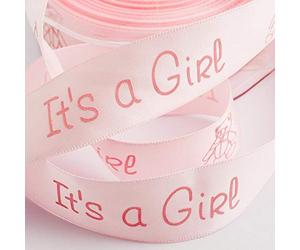 Italian Options - It's a Girl Satin Ribbon 25mm x 20M - Pale Pink