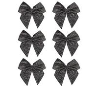 Italian Options Large Sparkle Ribbon Bows, Self-Adhesive Glittering Big Bow for Present Wrapping, Gifts, Bows for Christmas Tree, Wreaths, Crafting Accessories, Black, 6 Pack, 10 cm
