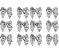 Italian Options Large Sparkle Ribbon Bows, Self-Adhesive Glittering Big Bow for Present Wrapping, Gifts, Bows for Christmas Tree, Wreaths, Crafting Accessories, Silver, 12 Pack, 10 cm