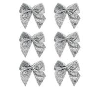 Italian Options Large Sparkle Ribbon Bows, Self-Adhesive Glittering Big Bow for Present Wrapping, Gifts, Bows for Christmas Tree, Wreaths, Crafting Accessories, Silver, 6 Pack, 10 cm