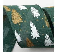 Italian Options Linen Christmas Tree Wired Ribbon, Elegant, Wide, Hessian Ribbon for Crafts, Gift Wrapping Accessories, Wreaths, Tree Decorations, Burlap Fabric Borders, Green, Gold, 63 mm x 10 Metre