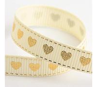 Italian Options Love Hearts Ribbon Cream/Gold Grosgrain (9mm x 20M)