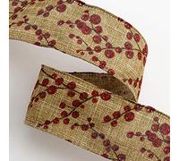 Italian Options - Red Lurex Berry Spray Wired Edge Ribbon - 38mm x 10M Hessian