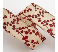 Italian Options - Red Lurex Berry Spray Wired Edge Ribbon - 38mm x 10M Natural