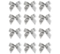 Italian Options Lurex Ribbon Bows, Self-Adhesive Gift Bows for Present Wrapping, Gifts, Christmas Crafts, Wreaths, Crafting Accessories, Sewing, Craft Supplies, Metallic Silver, 24 Pack, 5 cm