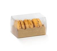 Italian Options Macaron Box for 3-4 Macarons, Food-Safe, Cookie Boxes with Pelle Insert, Macaron Treat Boxes for Cakes and Biscuits, Empty Transparent Gift Box, 10-Pack, 80 x 50 x 50mm, Kraft Nature