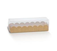 Italian Options Macaron Box for 6-7 Macarons, Food-Safe, Cookie Boxes with Pelle Insert, Macaron Treat Boxes for Cakes and Biscuits, Empty Transparent Gift Box, 10-Pack, 160 x 50 x 50mm, Kraft Nature
