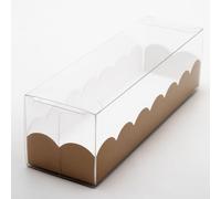 Italian Options Macaron Box for 6-7 Macarons, Food-Safe, Cookie Boxes with Pelle Insert, Macaron Treat Boxes for Cakes and Biscuits, Empty Transparent Gift Box, 10-Pack, 160 x 50 x 50mm, Fibra Gold