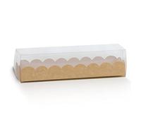Italian Options Macaron Box for 7-8 Macarons, Food-Safe, Cookie Boxes with Pelle Insert, Macaron Treat Boxes for Cakes and Biscuits, Empty Transparent Gift Box, 10-Pack, 190 x 50 x 50mm, Kraft Nature