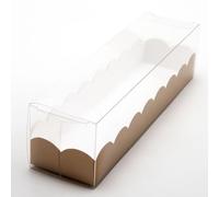 Italian Options Macaron Box for 7-8 Macarons, Food-Safe, Cookie Boxes with Pelle Insert, Macaron Treat Boxes for Cakes and Biscuits, Empty Transparent Gift Box, 10-Pack, 190 x 50 x 50mm, Fibra Gold