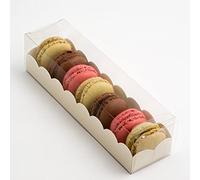 Italian Options Macaron Box for 7-8 Macarons, Food-Safe, Cookie Boxes with Pelle Insert, Macaron Treat Boxes for Cakes and Biscuits, Empty Transparent Gift Box, 10-Pack, 190x50x50mm, Antique White