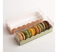 Italian Options Macaron Box for 7-8 Macarons, Food-Safe, Cookie Boxes with Pelle Insert, Macaron Treat Boxes for Cakes and Biscuits, Empty Transparent Gift Box, 10-Pack, 190x50x50mm, Elegance Green